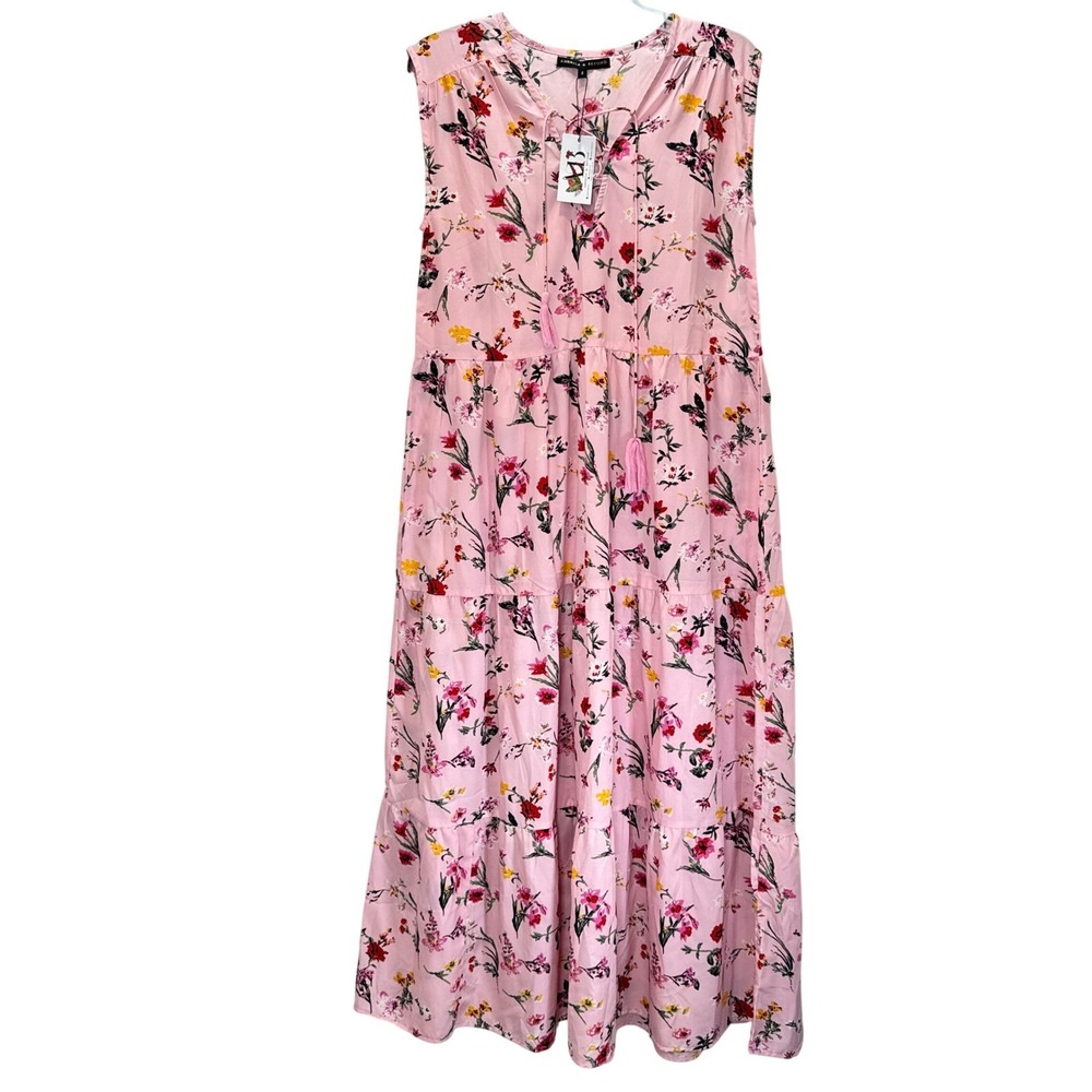 Dress Womens S Pink Floral Tiered Lace Up Maxi  Boho Romantic NEW America Beyond